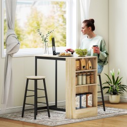 Baaripöytäsetti säilytyshyllyllä, 3 osaa, korkea pöytä ja 2 baarijakkaraa, vaalea puu/musta