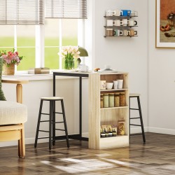 Baaripöytäsetti säilytyshyllyllä, 3 osaa, korkea pöytä ja 2 baarijakkaraa, vaalea puu/musta