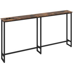 Kapea konsolipöytä latausasemalla teräsrunko ja lastulevy 160 x 20 x 80 cm ruskea musta