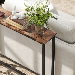 Kapea konsolipöytä latausasemalla, teräsrunko ja lastulevy, 160 x 20 x 80 cm, ruskea/musta