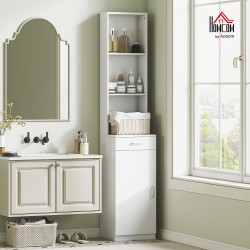 Korkea kylpyhuonekaappi, kapea lastulevy 35 x 30,5 x 179 cm, valkoinen