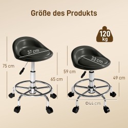 Korkeussäädettävä työjakkara selkänojalla ja jalkarenkaalla 59–75 cm musta