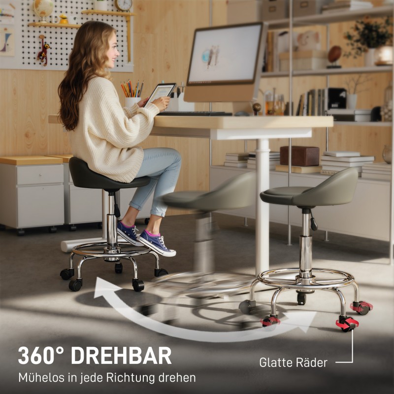 Korkeussäädettävä työjakkara selkänojalla ja jalkarenkaalla 59–75 cm musta