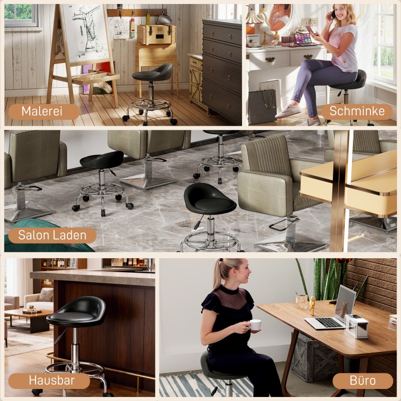 Korkeussäädettävä työjakkara selkänojalla ja jalkarenkaalla 59–75 cm musta