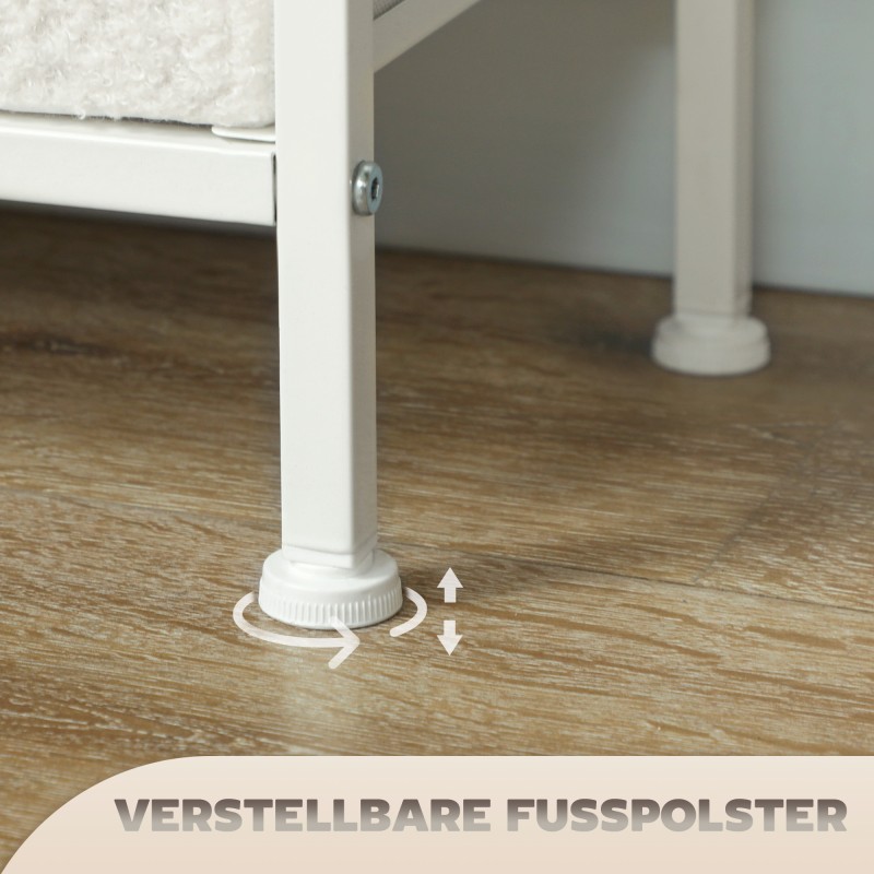 Lipasto 9 kangaslaatikolla, teräsrunko ja lastulevykansi, 100 x 30 x 99 cm, kermanvalkoinen