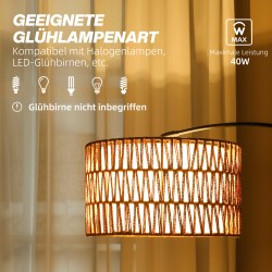 Lattiavalaisin hamppuköysi-varjostimella, säädettävä korkeus, metallirunko, musta/ruskea