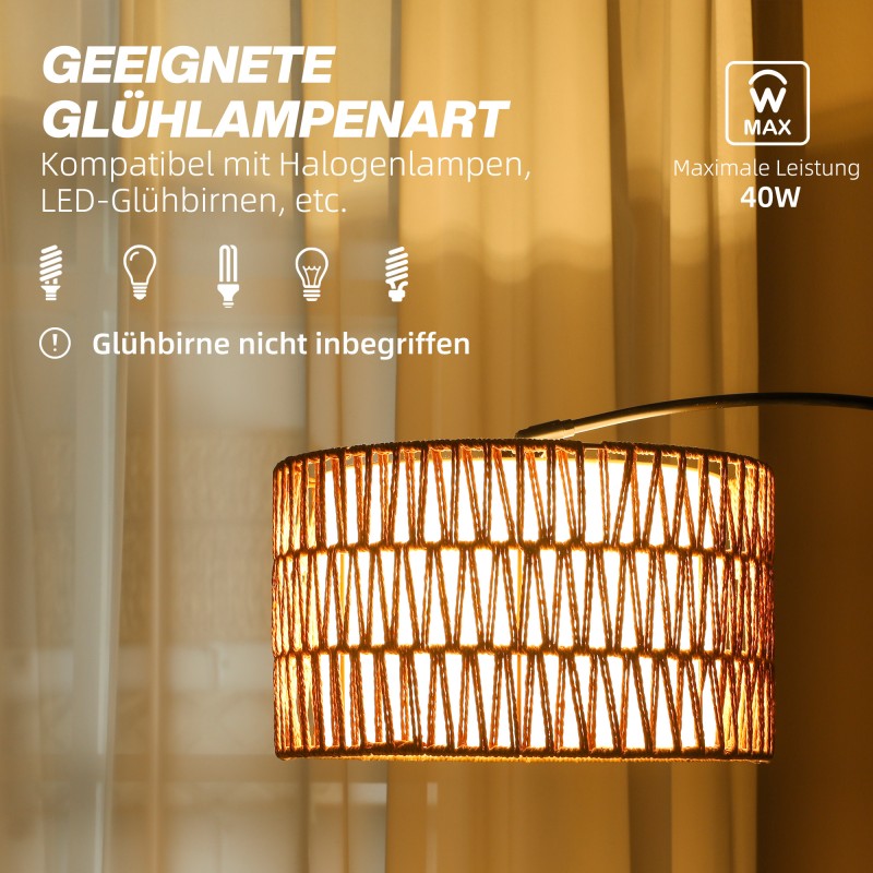 Lattiavalaisin hamppuköysi-varjostimella, säädettävä korkeus, metallirunko, musta/ruskea