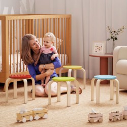 Pinottavat jakkarat koivuvanerista 36x36x30 cm, 4 kpl, sininen/keltainen/punainen/vihreä