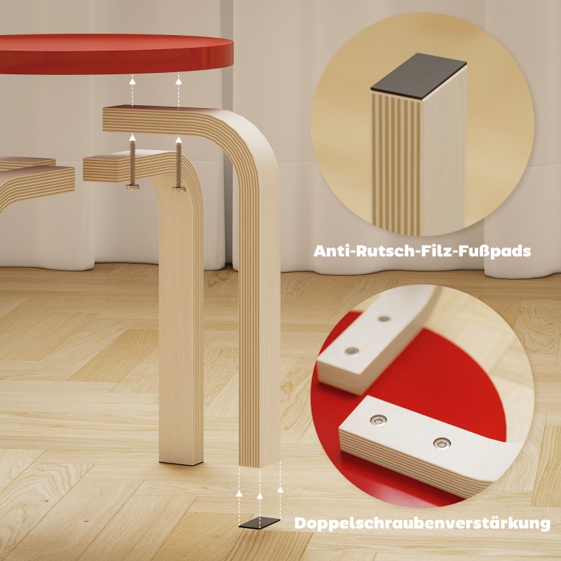 Pinottavat jakkarat koivuvanerista 36x36x30 cm, 4 kpl, sininen/keltainen/punainen/vihreä