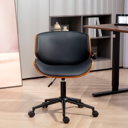 Työtuoli kotiin ja toimistoon keinonahkaa kaareva puu 52 x 54 x 74–84 cm musta/saksanpähkinänruskea