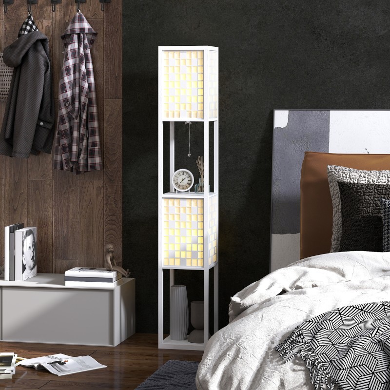 Lattiavalaisin hyllyillä ja ritilävarjostimella, MDF, 26 x 26 x 155,5 cm, valkoinen