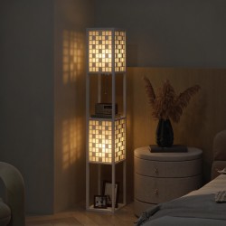 Lattiavalaisin hyllyillä ja ritilävarjostimella, MDF, 26 x 26 x 155,5 cm, valkoinen