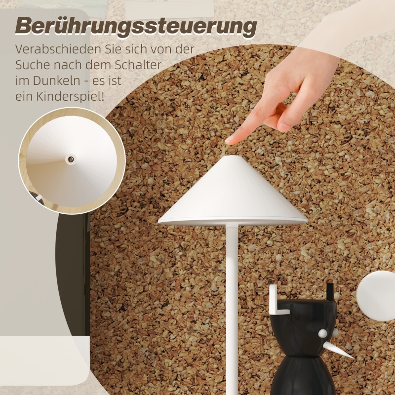 LED-pöytävalaisin metalli USB-C ladattava kosketuskytkin 2 kpl valkoinen