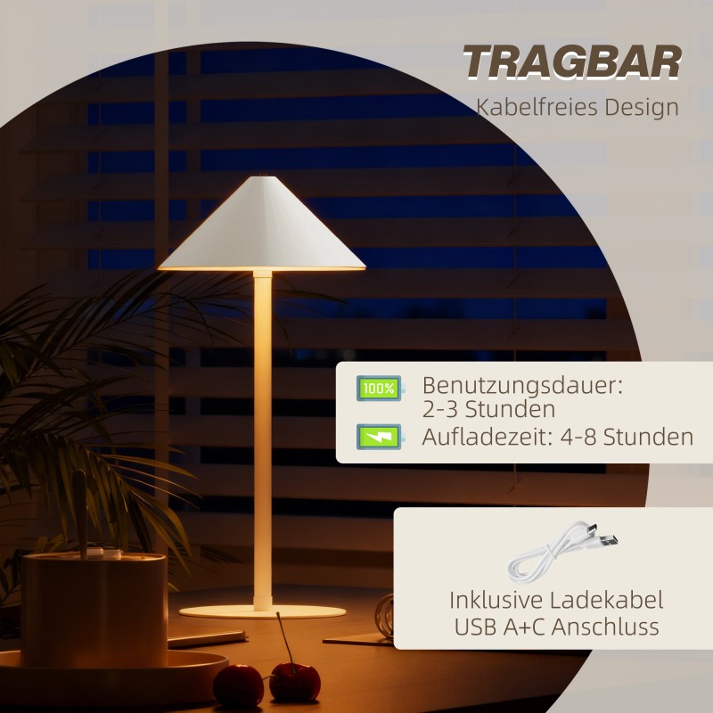 LED-pöytävalaisin metalli USB-C ladattava kosketuskytkin 2 kpl valkoinen