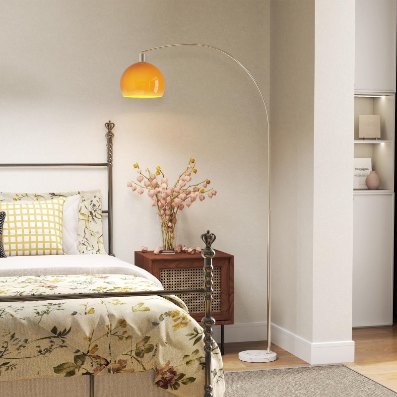 Kaarijalkalamppu marmorijalka metallirunko 26x90x180 cm valkoinen/oranssi jalka­kytkimellä