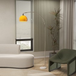 Kaarijalkalamppu marmorijalka metallirunko 26x90x180 cm valkoinen/oranssi jalka­kytkimellä