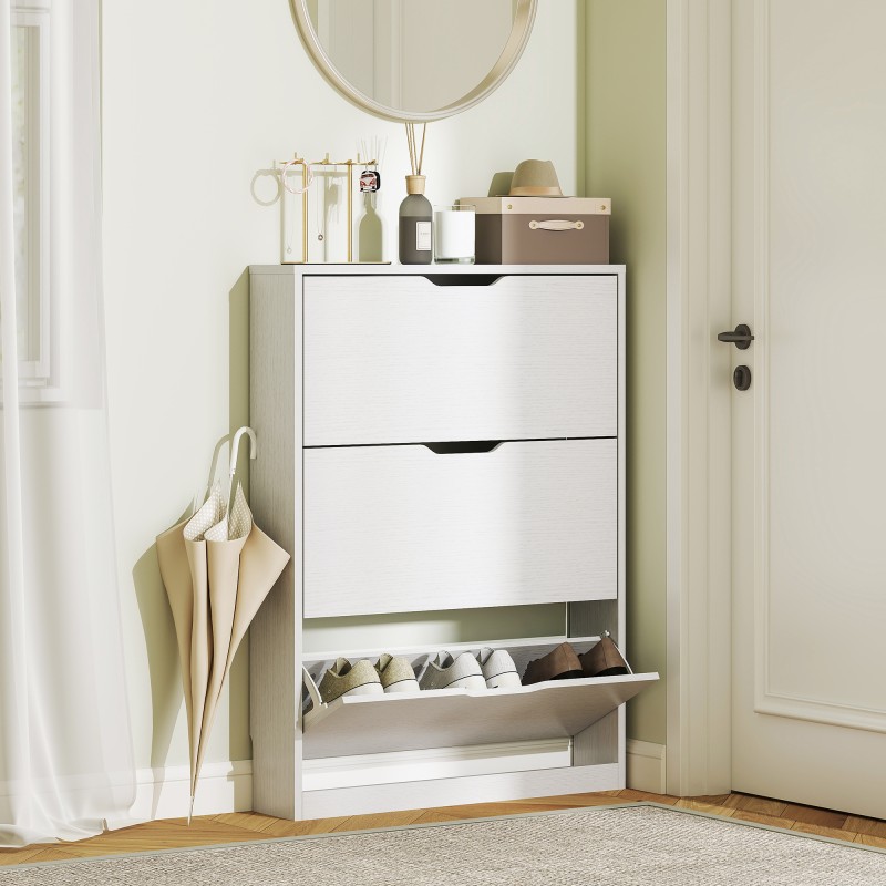 Kenkäkaappi 3 kippilokerolla, lastulevy, 80 x 17 x 108 cm, 9–12 paria, valkoinen