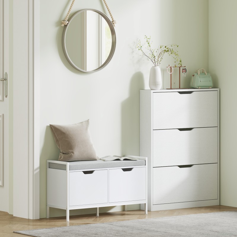 Kenkäkaappi 3 kippilokerolla, lastulevy, 80 x 17 x 108 cm, 9–12 paria, valkoinen