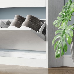 Kenkäkaappi 3 kippilokerolla, lastulevy, 80 x 17 x 108 cm, 9–12 paria, valkoinen