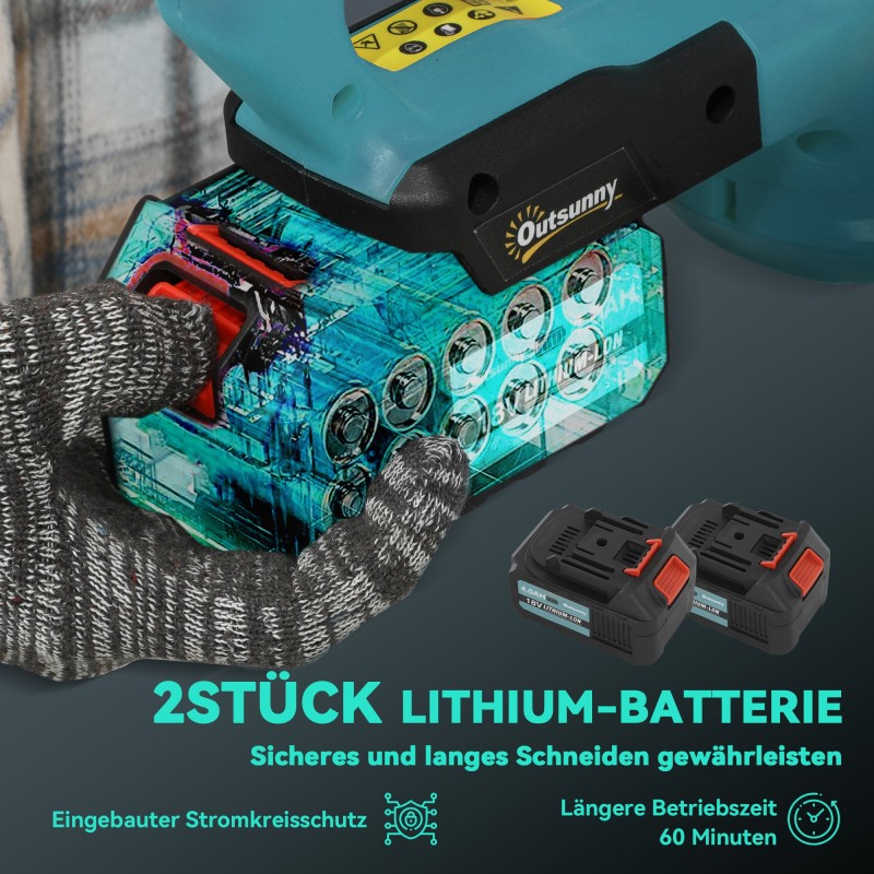 Akkukäyttöinen pensasleikkuri, harjaton moottori, 51 cm terä, 2 x 4 Ah akku, sininen