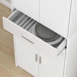 Keittiökaappi lastulevystä ja MDF-levystä 60 x 35 x 180 cm, säädettävät hyllyt, valkoinen