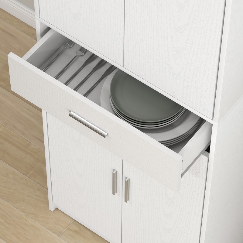 Keittiökaappi lastulevystä ja MDF-levystä 60 x 35 x 180 cm, säädettävät hyllyt, valkoinen