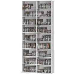 Mediahylly CD ja DVD levyille lastulevy 175 cm 18 lokeroa valkoinen