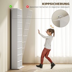 Mediahylly CD- ja DVD-levyille, lastulevy, 175 cm, 18 lokeroa, valkoinen