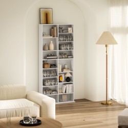 Mediahylly CD- ja DVD-levyille, lastulevy, 175 cm, 18 lokeroa, valkoinen