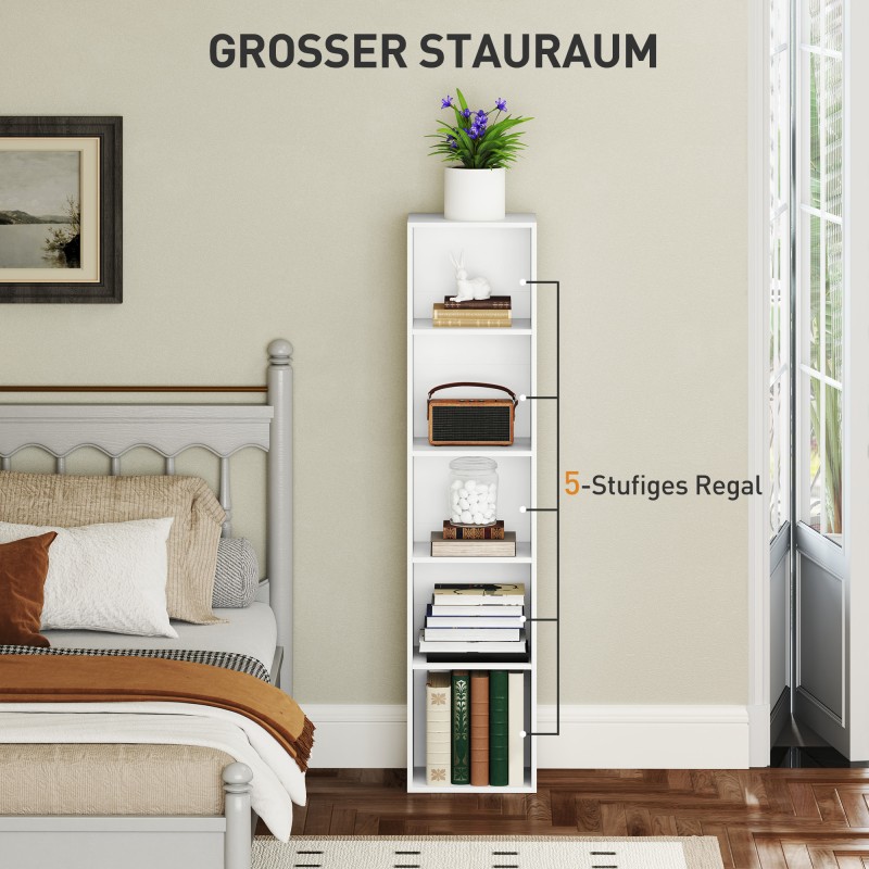 Kirjahylly 5 hyllyä säädettävillä tasoilla lastulevy 30 x 24 x 133,5 cm valkoinen