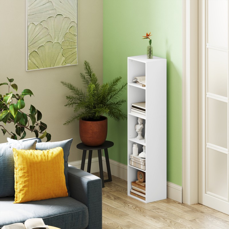 Kirjahylly 5 hyllyä säädettävillä tasoilla lastulevy 30 x 24 x 133,5 cm valkoinen