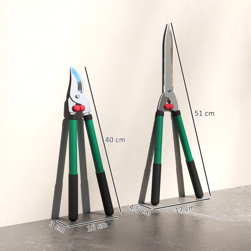 Puutarhaleikkurisetti 2-osainen, pensasleikkuri ja oksaleikkuri, metalliterät, vihreä/musta