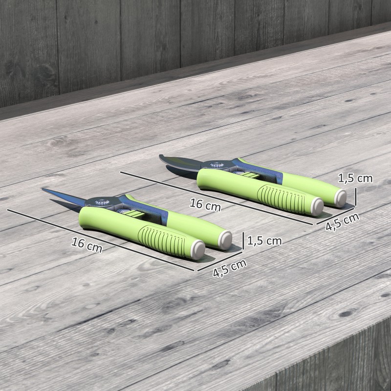 Puutarhasakset setti 2 kpl, ruostumaton teräs, kukkien ja oksien leikkaus, vihreä/hopea