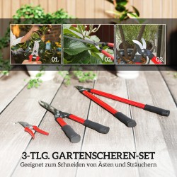 Puutarhaleikkurisetti 3-osainen, pensassakset oksaleikkuri käsisakset, terästerät, punainen/musta