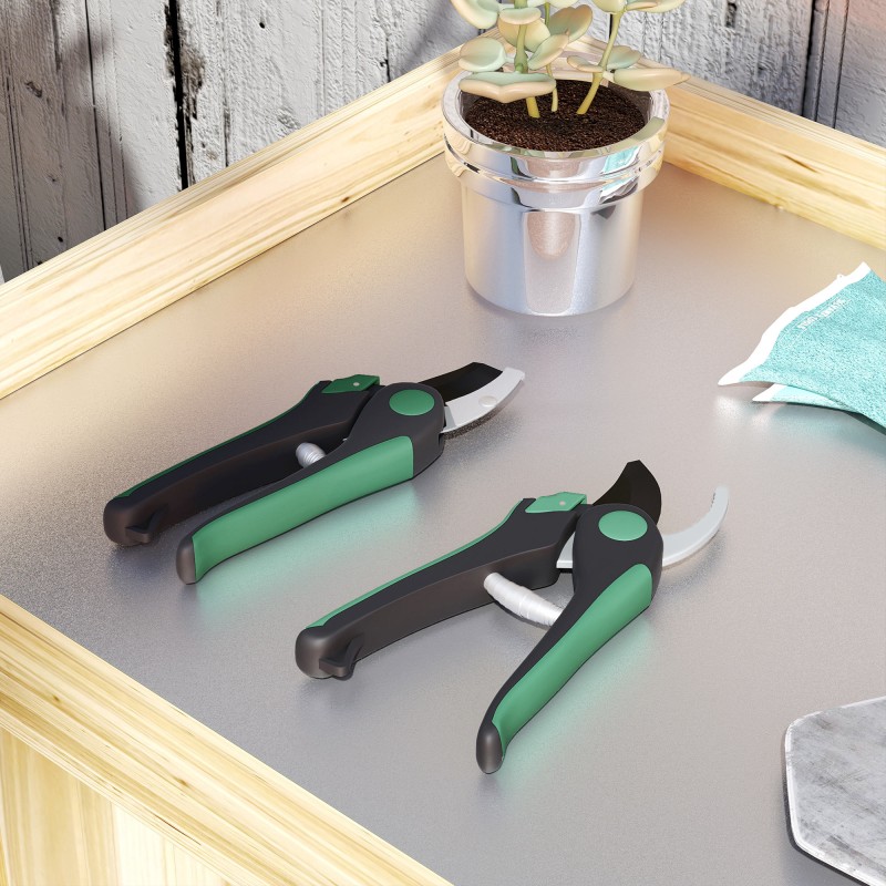 Puutarhasakset setti 2 kpl, metalli, ohitus- ja alasleikkaavat, vihreä/musta