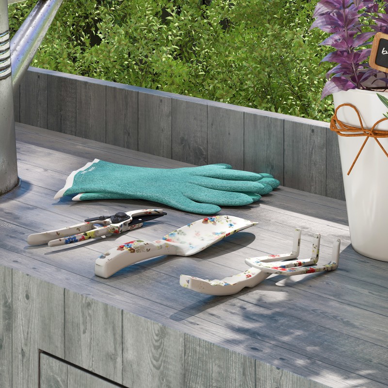 Puutarhatyökalusetti 3 osaa, istutuslapio, käsiharava ja oksasakset, alumiini, monivärinen