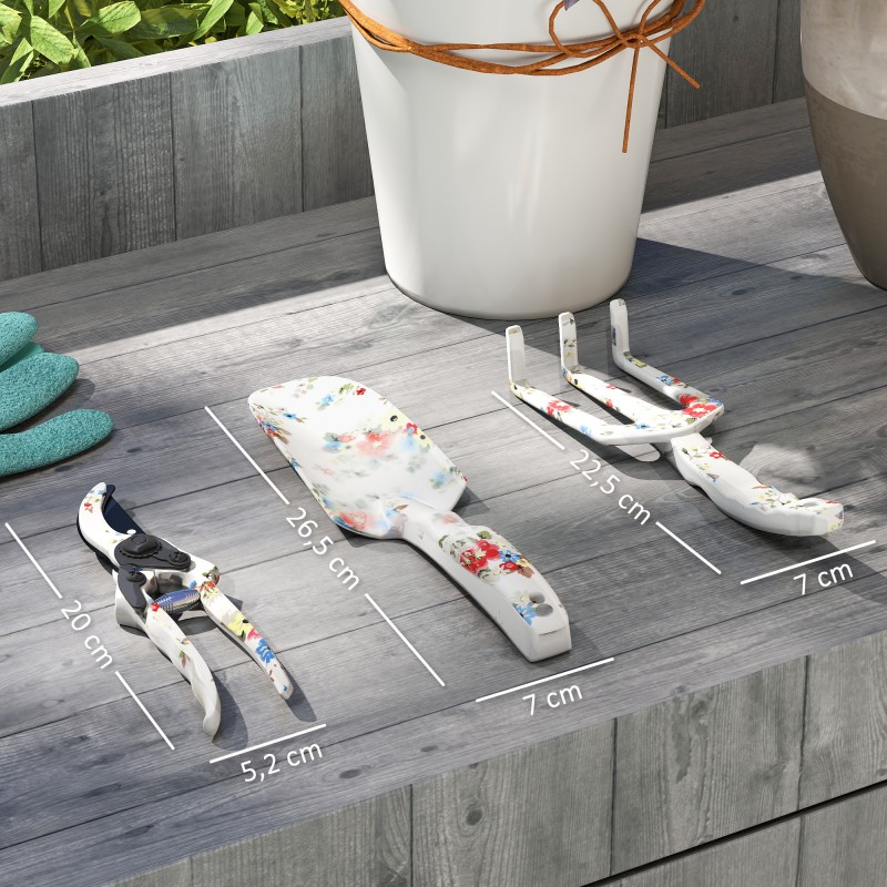 Puutarhatyökalusetti 3 osaa, istutuslapio, käsiharava ja oksasakset, alumiini, monivärinen