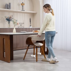 Ruokapöydän tuoli kaarevalla selkänojalla, kangas pellavamainen, puujalat, beige-ruskea