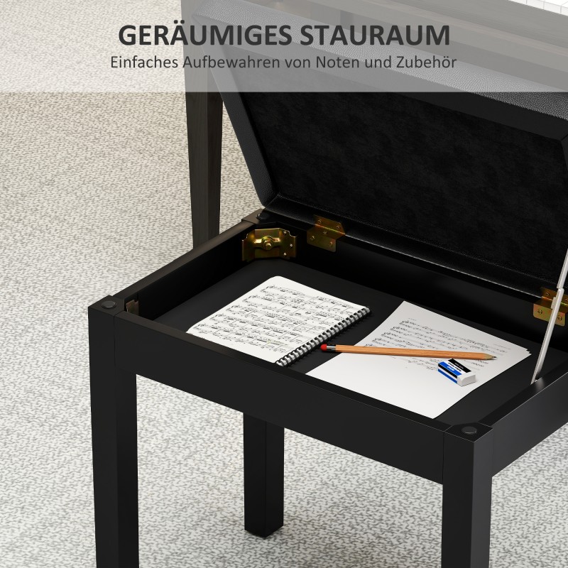 Pianopenkki säilytystilalla, tekonahka, kumipuiset jalat, 55 x 34 x 50 cm, musta