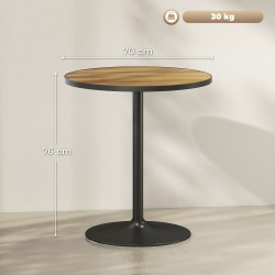 Pyöreä ruokapöytä 70 cm, MDF ja metalli, 2–4 hengelle, tammen sävy / musta