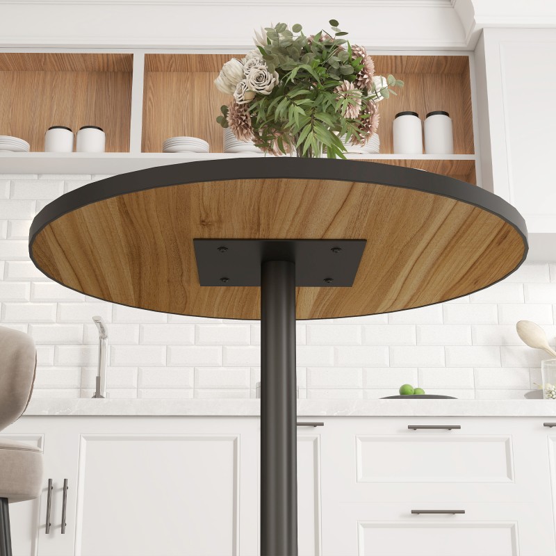 Pyöreä ruokapöytä 70 cm, MDF ja metalli, 2–4 hengelle, tammen sävy / musta