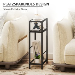 Kapea 3-tasoinen lasihylly / sivupöytä, teräs ja karkaistu lasi, 40 x 18 x 62 cm, musta