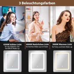 Meikkipöytä LED-peilillä, taittuva sivutaso, hyllyt ja laatikko, MDF/lastulevy, valkoinen