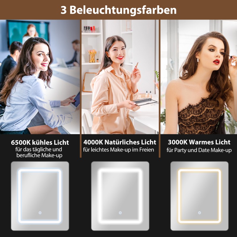 Meikkipöytä LED-peilillä, taittuva sivutaso, hyllyt ja laatikko, MDF/lastulevy, valkoinen