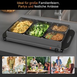 Sähköinen 2-in-1 buffet-ruoanlämmitin ja lämpölevy 6,8 L ruostumatonta terästä 300 W hopea