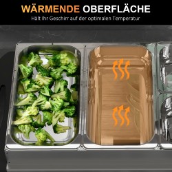 Sähköinen 2-in-1 buffet-ruoanlämmitin ja lämpölevy 6,8 L ruostumatonta terästä 300 W hopea