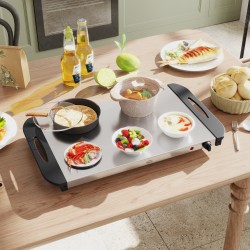Sähköinen 2-in-1 buffet-ruoanlämmitin ja lämpölevy 6,8 L ruostumatonta terästä 300 W hopea