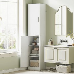 Kapea kylpyhuonekaappi 180 cm, 2 ovella ja säädettävillä hyllyillä, lastulevy/MDF, valkoinen