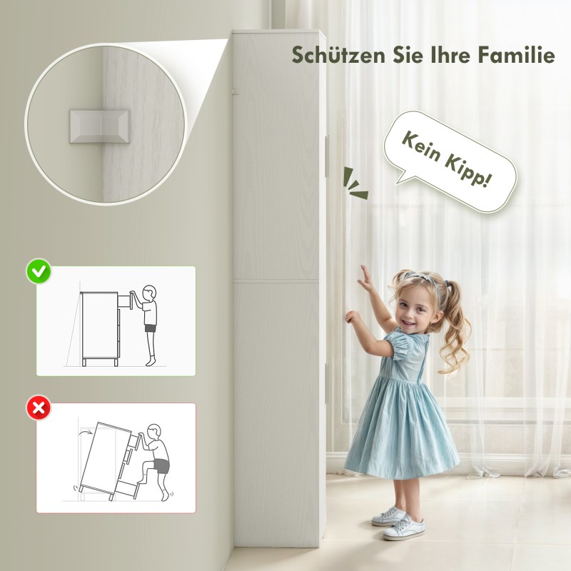 Kapea kylpyhuonekaappi 180 cm, 2 ovella ja säädettävillä hyllyillä, lastulevy/MDF, valkoinen