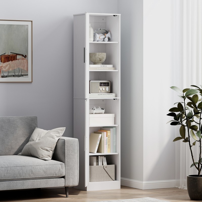 Kapea kylpyhuonekaappi 180 cm, 2 ovella ja säädettävillä hyllyillä, lastulevy/MDF, valkoinen